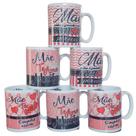 Jogo de 6 Canecas de Porcelana 300ml com Frases para Mãe - Decoração Completa em Preto e Vermelho
