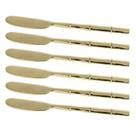 Jogo de 6 espatulas Steel Wood em aco inox com cabo estilo bambu champanhe e caixa preta