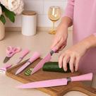Jogo de 6 Peças Rosa Faqueiro Alta Resistência Gourmet antiaderente Conjunto Profissional de cozinha tesoura