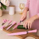 Jogo de 6 Peças Rosa Faqueiro Alta Resistência Gourmet antiaderente Conjunto Profissional de cozinha tesoura