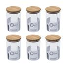 Jogo De 6 Potes Bahia Vidro Borosilicato 900Ml Com Tampa De Bambu Oxford
