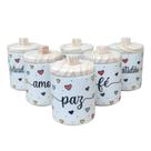 Jogo de 6 Potes Multi-Uso de Porcelana 300ml com Frases Motivacionais e Pegadores