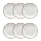 Jogo de 6 Pratos Fundos Oxford Ryo Maresia Branco e Marrom 22,5cm Porcelana