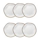 Jogo de 6 Pratos Sobremesa Oxford Ryo Maresia 21,5 Cm Branco e Marrom
