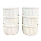 Jogo de 6 Ramequins de Porcelana Branca de 100ml com Forma Canelada