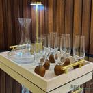 Jogo de 6 Taças de Champagne de Vidro com Base em Madeira 210ml Design Orgânico Jogo de 6 Taças de Champagne de Vidro com Base em Madeira 210ml Design Orgânico