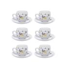 Jogo de 6 Xícaras Café Porcelana 80ml com Pires Honey Bee Abelhinha - Hauskraft