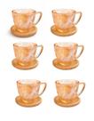 Jogo de 6 Xícaras de Café 100ml Vidro Âmbar Texturizado com Pires de Bambu