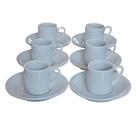 Jogo de 6 Xícaras de Café com Pires - 55 ml - Porcelana Branca de Base Reta