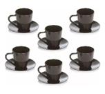 Jogo De 6 Xícaras De Café Com Pires Acrílica Preto Chá