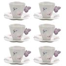 Jogo de 6 Xícaras de Chá Café de Porcelana Borboletas 200ml