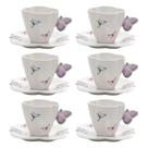 Jogo de 6 Xícaras de Chá com Pires Porcelana 200ml Borboletas Jogo de 6 Xícaras de Chá com Pires Porcelana 200ml Borboletas