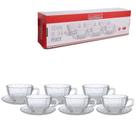 Jogo de 6 xicaras para cha de vidro com pires peach transparente 240ml hauskraft