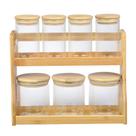 Jogo de 7 porta condimentos vidro boro suporte bambu -Dynasty Jogo de 7 porta condimentos vidro boro suporte bambu -Dynasty