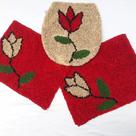 Jogo de banheiro frufru tulipa vermelho e camurça 3 pecas etc e tal artesanato