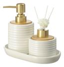 Jogo De Banheiro Porcelana Lavabo Dispenser Líquido Bandeja