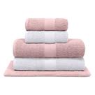 Jogo de Banho Bouton Natural Rosa/Branco 5Pçs(2 Toalhas de Banho + 2 Toalhas de Rosto + 1 Piso)