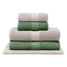 Jogo de Banho Bouton Natural Verde/Bege 5Pçs (2 Toalhas de Banho + 2 Toalhas de Rosto + 1 Piso)