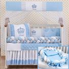 Jogo de berço baby coroa trança rosa e azul 15 peças com ninho redutor e saia box