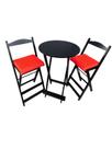 Jogo De Bistrô Dobrável Mesa Com 2 Banquetas Para Bar Preto com estofado vermelho