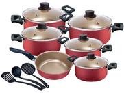 Jogo de Caçarolas 05 Peças Cereja + Frigideira com Tp Vidro