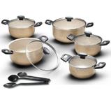 Jogo de Caçarolas 5 Peças Antiaderente Grandes Kit Tampa de Vidro Conjunto de Panelas Cozinha Completa