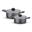 Jogo de Caçarolas Turim 2 Peças Alumínio Antiaderente 18cm e 20cm Chumbo PTC - Tramontina Jogo de Caçarolas Turim 2 Peças Alumínio Antiaderente 18cm e 20cm Chumbo PTC - Tramontina