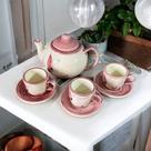 Jogo de Café Bule Com 3 Xícaras e Pires Feitos Em Cerâmica Jogo de Café Bule Com 3 Xícaras e Pires Feitos Em Cerâmica