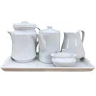 Jogo de Café e Chá com Bandeja, Açucareiro, Bule e Leiteira - Porcelana Branca - 5 Peças
