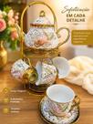 . Jogo de Café e Chá Completo 13 Peças com Bule 700ml, 6 Xícaras 150ml, 6 Pires e Suporte Estampas Variadas . Jogo de Café e Chá Completo 13 Peças com Bule 700ml, 6 Xícaras 150ml, 6 Pires e Suporte Estampas Variadas