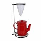 Jogo De Café Mini Bule 400ml Alumínio + Suporte Com Coador - Vermelho
