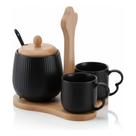 Jogo de Café Oásis Preto com 2 Xícaras 90ml e Açucareiro com Suporte