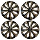 Jogo de calota esportiva aro 15 velox black gold + emblema de alumínio volks 3d