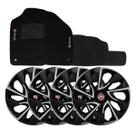 Jogo de calotas esportivas ds4 13 black silver + tapete bordado fiat siena