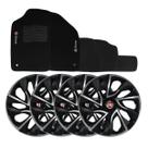 Jogo de calotas esportivas ds4 14 black chrome + tapete bordado fiat siena 2008-2011