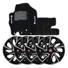 Jogo de calotas esportivas ds4 15 black silver + tapete bordado grand siena