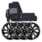 Jogo de calotas esportivas ds4 15 black silver + tapete bordado novo punto Jogo de calotas esportivas ds4 15 black silver + tapete bordado novo punto