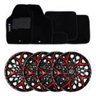 Jogo de calotas esportivas moove 14 black red + tapetes bordados gol g5 g6