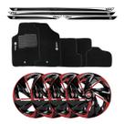 Jogo de calotas esportivas nitro 13 black red + soleiras resinadas + tapetes fiat uno