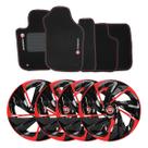 Jogo de calotas esportivas nitro 14 black red + tapetes bordados argo