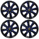 Jogo de calotas esportivas prime 13 black blue + emblema gm/chevrolet