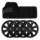 Jogo de calotas esportivas prime 13 black + tapete bordado vw gol g2 g3 g4