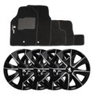 Jogo de calotas esportivas prime 14 black silver + tapete bordado peugeot 206