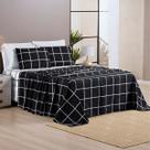 Jogo De Cama Casal Dupla Face Grid Micro Percal 200 Fios Austin 4 Pçs Preto