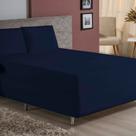 Jogo de Cama Casal Nobre 3 Peças Luva de Box 55cm de Altura Malha 100% Algodão - Azul-Marinho