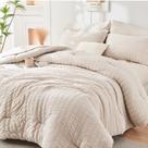Jogo de Cama HYMOKEGE Twin 5 Peças Bege em Seersucker