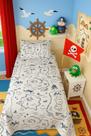 Jogo De Cama Infantil Juvenil Solteiro 02 Peças Desenho Navio Pirata Branco E Azul Casa Kids