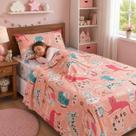 Jogo de Cama Infantil Menina Solteiro 3 Peças 100 Algodão Malha Fio Penteado Bouti Kids com Elástico Fadinha Unicórnio Gatinha Little Princess