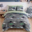 Jogo de Cama Infantil Solteiro Wink Deer para Meninos com Estampa de Tubarão, 5 Peças, Macio
