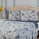 Jogo de Cama Lençol Beija-flor Azul/Cinza SOLTEIRO 03 Peças - Estampado Percal 300 Fios Acetinado